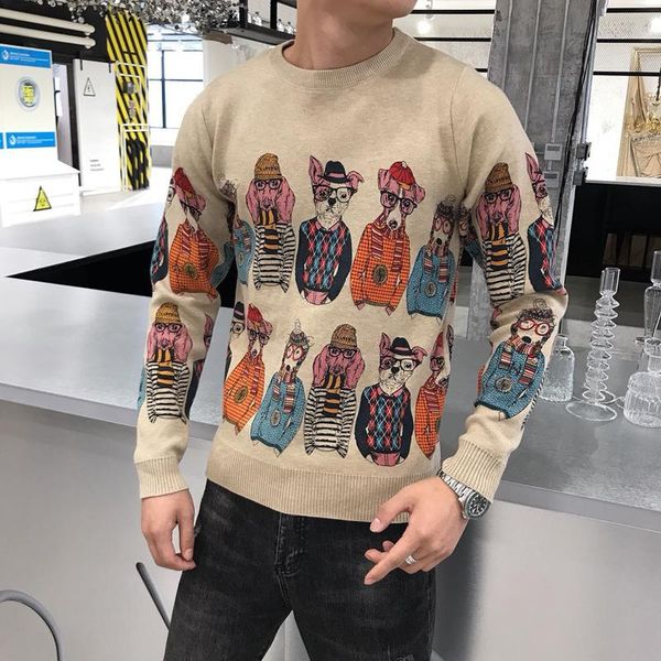 men's sweaters 2021 autumn and winter round neck dog pattern slim fit knitted pullovers casual sweater outwear herentrui wy249, White;black
men's sweaters 2021 autumn and winter round neck dog pattern slim fit knitted pullovers casual sweater outwear herentrui wy249, White;black