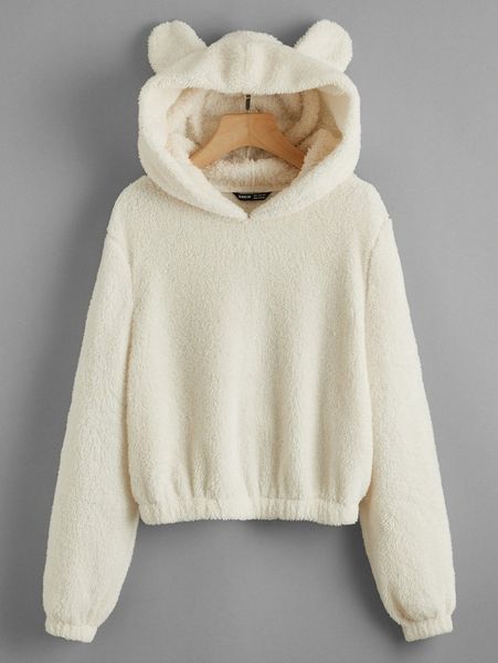 3d ear design teddy hoodie s082#, White;black 
3d ear design teddy hoodie s082#, White;black
