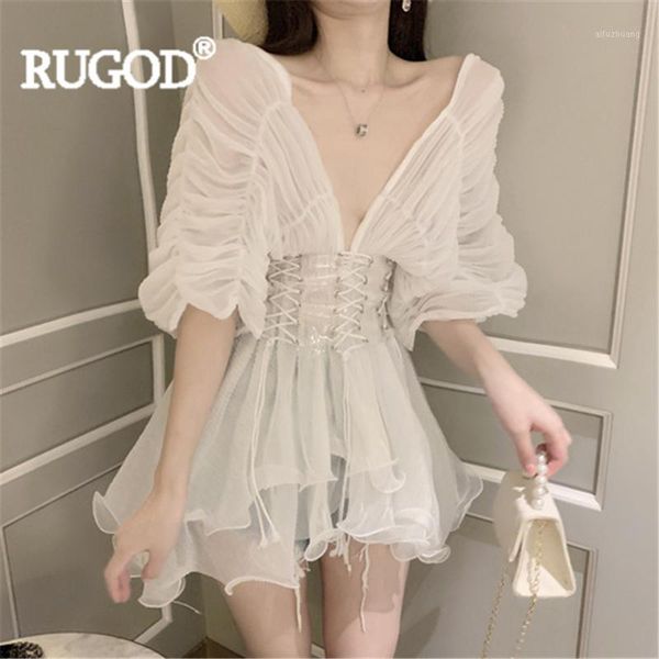 women's blouse shirt temperament v-neck ruffled backless fashion women blusas 2020 mesh woman cloth with a belt1, White
women's blouse shirt temperament v-neck ruffled backless fashion women blusas 2020 mesh woman cloth with a belt1, White