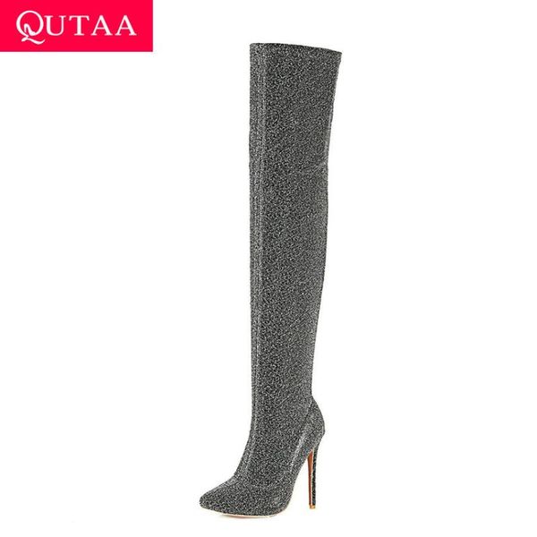qutaa 2021 thin high heel zipper women long boots stretch fabrics over the knee boots pointed toe ladies shoes big size 34-43, Black
qutaa 2021 thin high heel zipper women long boots stretch fabrics over the knee boots pointed toe ladies shoes big size 34-43, Black