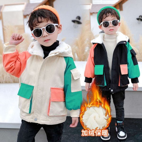 color matching plush thickened hooded boys' coat autumn and winter 2020 new children's cool warm windbreaker cardigan fashion tlvg, Black
color matching plush thickened hooded boys' coat autumn and winter 2020 new children's cool warm windbreaker cardigan fashion tlvg, Black