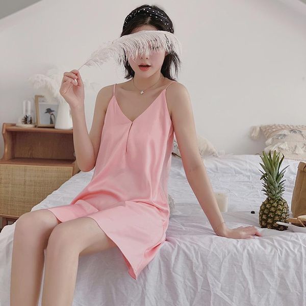 women's sleepwear summer sling nightdress charming women solid colors satin home clothing femme night gown female sleeping dress, Black;red
women's sleepwear summer sling nightdress charming women solid colors satin home clothing femme night gown female sleeping dress, Black;red
