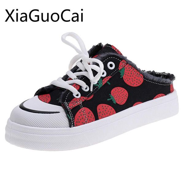 spring and summer women canvas shoes low female casual shoes students strawberry flats half tray retro port wind, Black
spring and summer women canvas shoes low female casual shoes students strawberry flats half tray retro port wind, Black