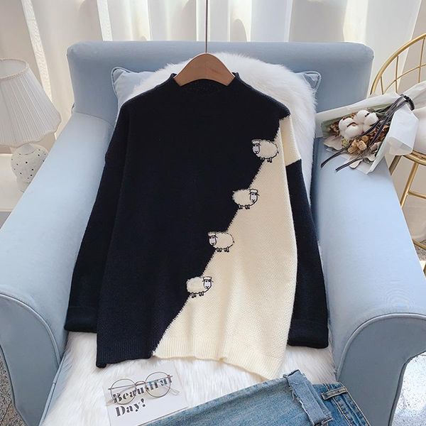 pullover sweater 2021 new women's autumn and winter student loose base pullover patchwork top, White;black
pullover sweater 2021 new women's autumn and winter student loose base pullover patchwork top, White;black
