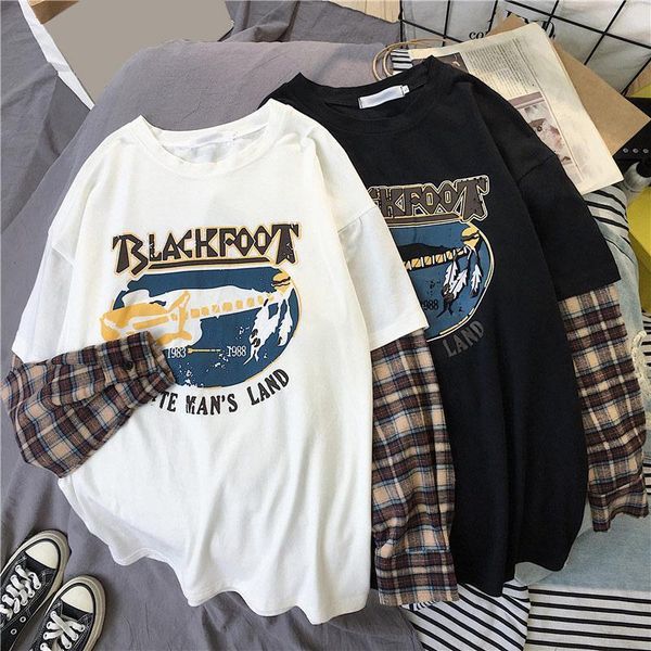 korean hip hop simple tees women t-shirts plaid patchwork long sleeve female tshirt oversized faux two pieces print, White
korean hip hop simple tees women t-shirts plaid patchwork long sleeve female tshirt oversized faux two pieces print, White