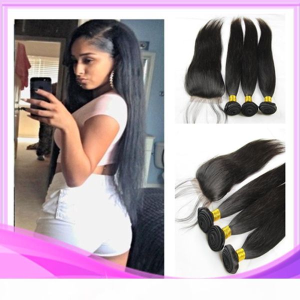 closure with bundles : bleached knots part baby hair silky straight closure with 3 bundles brazilian straight virgin human hair 4pcs, Black
closure with bundles : bleached knots part baby hair silky straight closure with 3 bundles brazilian straight virgin human hair 4pcs, Black