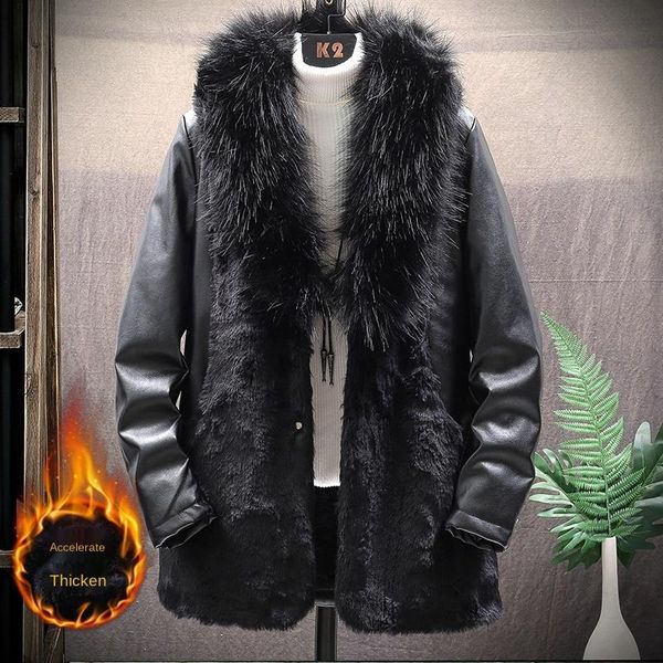 autumn winter mens fur collar mid-length pu leather coat thicken outwear black white warm fleece lining k50
autumn winter mens fur collar mid-length pu leather coat thicken outwear black white warm fleece lining k50