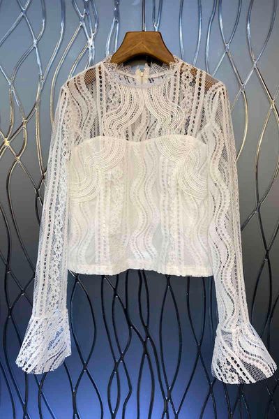 women's blouses & shirts bell sleeve short water soluble lace shirt womens autumn european and american slim 9dd jbsr, White
women's blouses & shirts bell sleeve short water soluble lace shirt womens autumn european and american slim 9dd jbsr, White