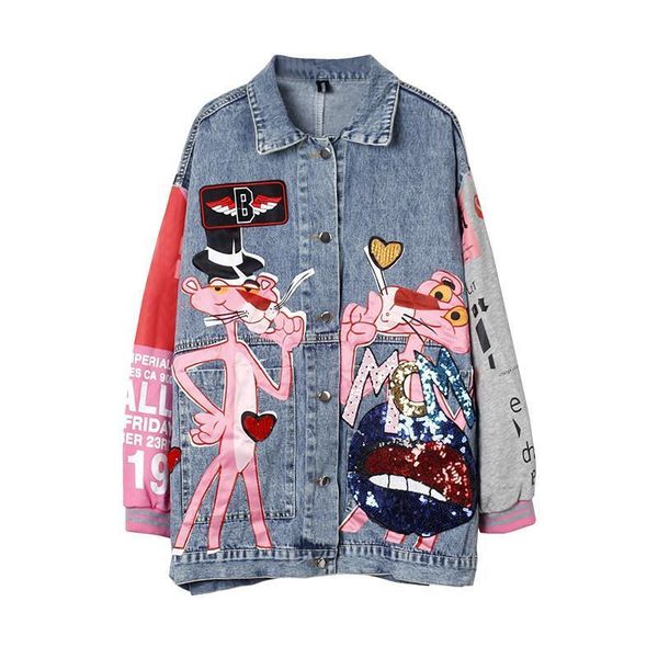 spring autumn fashion sequins cartoon leopard denim jackets loose lady streetwear coats drop shipping good quality, Black;brown
spring autumn fashion sequins cartoon leopard denim jackets loose lady streetwear coats drop shipping good quality, Black;brown