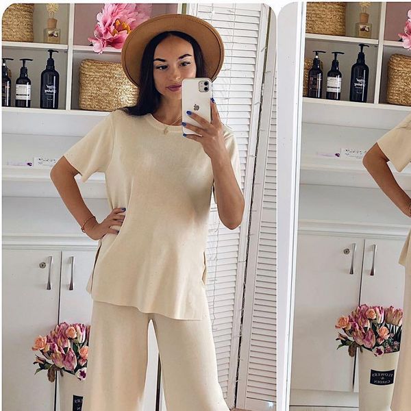 fashion knitting suit womens mid length solid color loose split sweater high waist lace up trousers two piece set, Gray
fashion knitting suit womens mid length solid color loose split sweater high waist lace up trousers two piece set, Gray