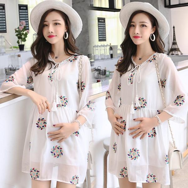 maternity dresses 501# dress summer chiffon embroidery short sleeve loose stylish for pregnant women mom1, White
maternity dresses 501# dress summer chiffon embroidery short sleeve loose stylish for pregnant women mom1, White