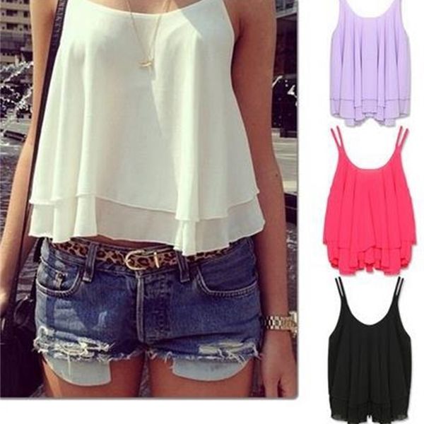fashion women chiffon tanks camis blouses shirts lady ruffle 2 layer vest tees summer beach wear clothing gift, White
fashion women chiffon tanks camis blouses shirts lady ruffle 2 layer vest tees summer beach wear clothing gift, White