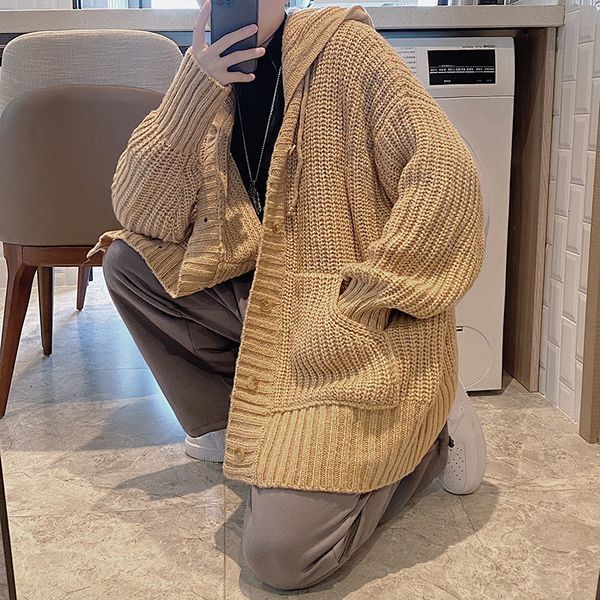 sweater 2021 men's autumn thin new thick cardigan length mean nightgown youth k37u, White;black 
sweater 2021 men's autumn thin new thick cardigan length mean nightgown youth k37u, White;black