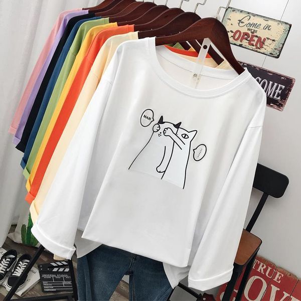 donamol plus size spring and autumn pure cotton soft women's t-shirt loose long sleeve cartoon two cats pattern print tees, White
donamol plus size spring and autumn pure cotton soft women's t-shirt loose long sleeve cartoon two cats pattern print tees, White