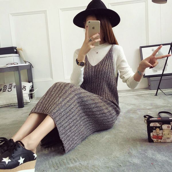 autumn new womans strap knit dress solid color female straight knitted midi dress all-match winter basic casual spaghetti dress lj201202, Black;gray
autumn new womans strap knit dress solid color female straight knitted midi dress all-match winter basic casual spaghetti dress lj201202, Black;gray