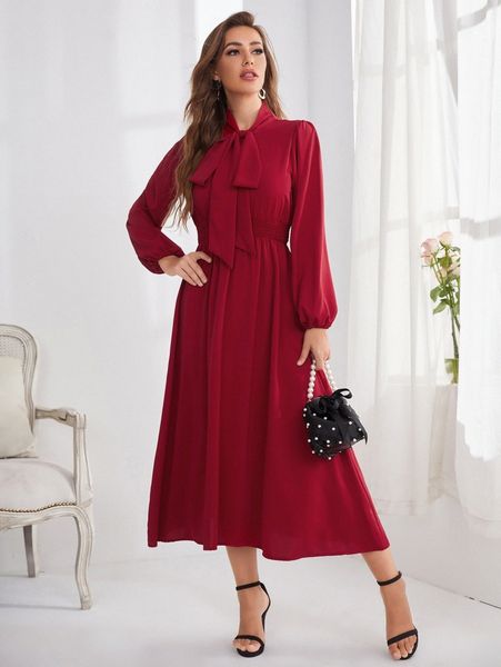 solid tie neck shirred dress c5yz#, Black;gray
solid tie neck shirred dress c5yz#, Black;gray