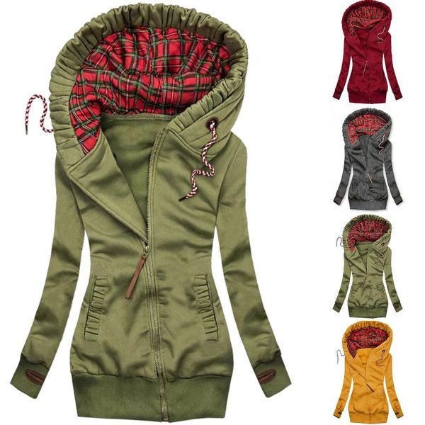 women autumn winter plaid patchwork hood zip coat long sleeve jacket outerwear, Black;brown
women autumn winter plaid patchwork hood zip coat long sleeve jacket outerwear, Black;brown