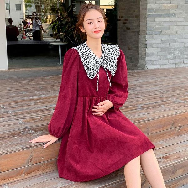 2021 spring french style loose pregnant women corduroy dress removable leopard peter pan collar maternity dress pregnancy, White
2021 spring french style loose pregnant women corduroy dress removable leopard peter pan collar maternity dress pregnancy, White