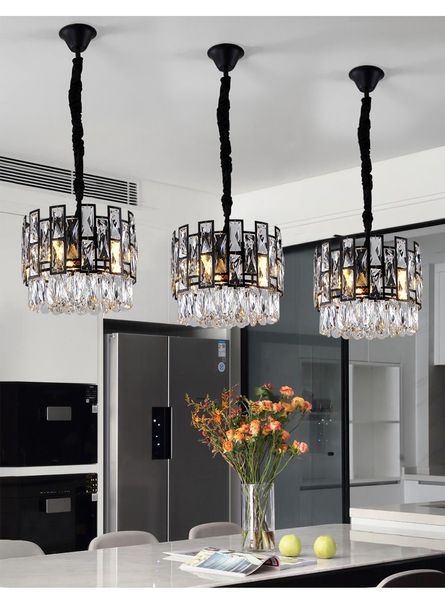 Modern Black Chandelier Lighting For Dining Room Luxury Kitchen Island Crystal Chain Chandeliers Home Decoration Cristal Lustres