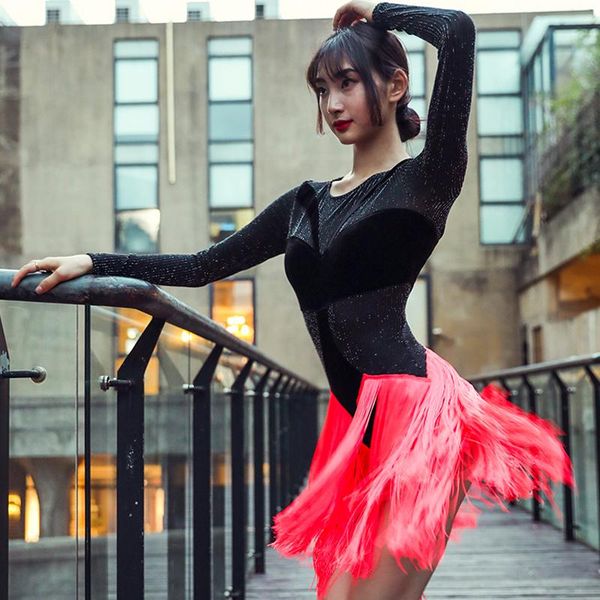2020 latin dance dress women long sleeve dress competition fringe red/black tassels salsa performance latin dresses, Black;red
2020 latin dance dress women long sleeve dress competition fringe red/black tassels salsa performance latin dresses, Black;red