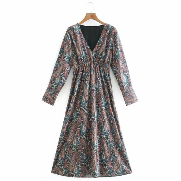 women vintage paisley printing v neck shoulder pleating midi dress female long sleeve clothes loose vestido d7007, Black;gray
women vintage paisley printing v neck shoulder pleating midi dress female long sleeve clothes loose vestido d7007, Black;gray