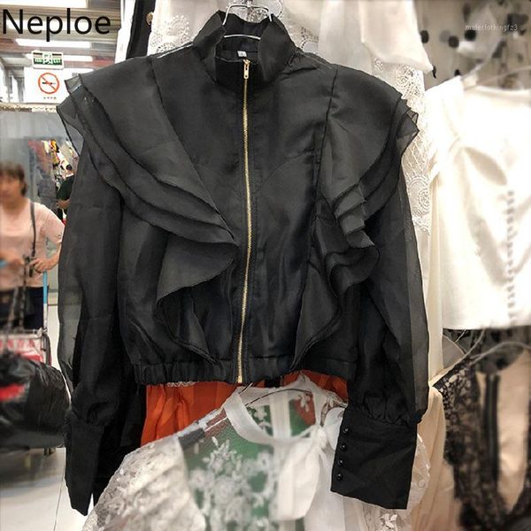 women's blouses & shirts neploe women zipper stand neck blouse mesh ruffle patchwork korean shirt 2021 spring long puff sleeve short bl, White
women's blouses & shirts neploe women zipper stand neck blouse mesh ruffle patchwork korean shirt 2021 spring long puff sleeve short bl, White