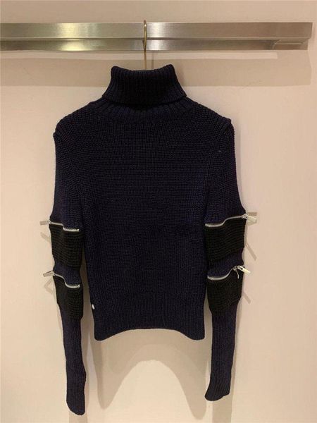 2020 autumn and winter women's new high neck zipper stitching pullover wool sweater, White;black
2020 autumn and winter women's new high neck zipper stitching pullover wool sweater, White;black