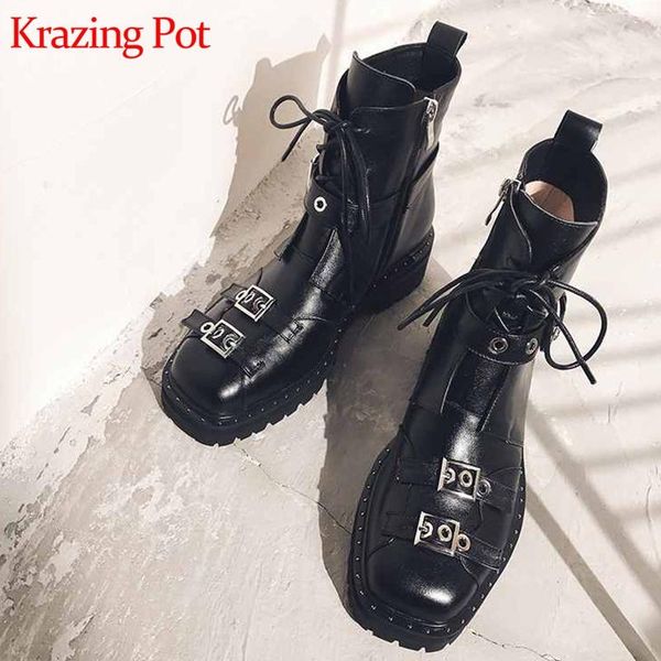 krazing pot cow leather square toe lace up punk rock balck color metal buckle design med heel brand winter shoes ankle boots l41, Black
krazing pot cow leather square toe lace up punk rock balck color metal buckle design med heel brand winter shoes ankle boots l41, Black