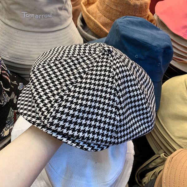 jmx thousand bird lattice forward women's short brim autumn winter 2019 art button octagonal hat, Blue;gray
jmx thousand bird lattice forward women's short brim autumn winter 2019 art button octagonal hat, Blue;gray