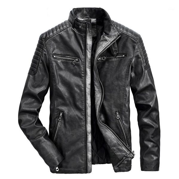 2020 autumn new stand collar plus size men clothing retro motor jacket men1, Black