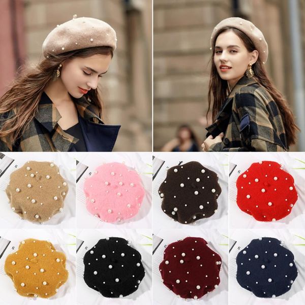 berets 1pc fashion pearl wool beret hat women autumn winter soft warm french cap beading casual elegant graceful painter hats, Blue;gray
berets 1pc fashion pearl wool beret hat women autumn winter soft warm french cap beading casual elegant graceful painter hats, Blue;gray