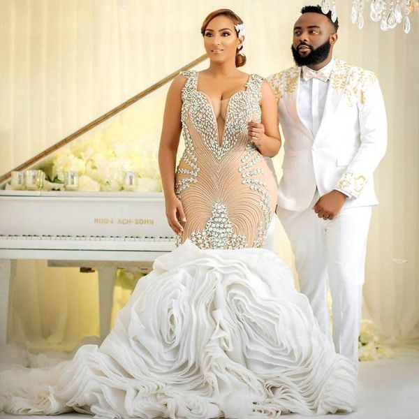 major beading wedding dresses plus size women african crystals vestidos de novia middle east mermaid bridal dress ruched train, White
major beading wedding dresses plus size women african crystals vestidos de novia middle east mermaid bridal dress ruched train, White