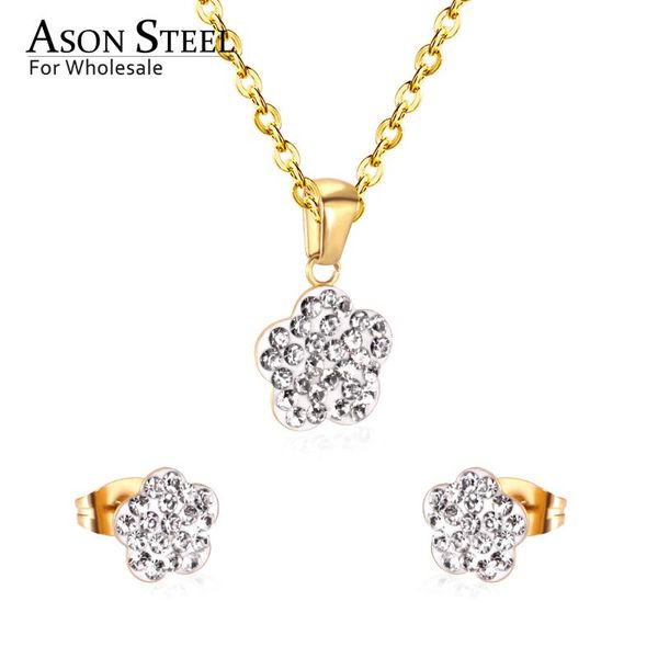 asonsteel zirconia flower gold color wedding jewelry set for women 316l stainless steel necklace pendants small stud earring, Silver
asonsteel zirconia flower gold color wedding jewelry set for women 316l stainless steel necklace pendants small stud earring, Silver