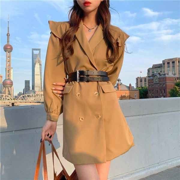 2020 autumn new retro temperament waist double breasted small flying sleeve belt suit skirt long sleeve dress women, White;black
2020 autumn new retro temperament waist double breasted small flying sleeve belt suit skirt long sleeve dress women, White;black