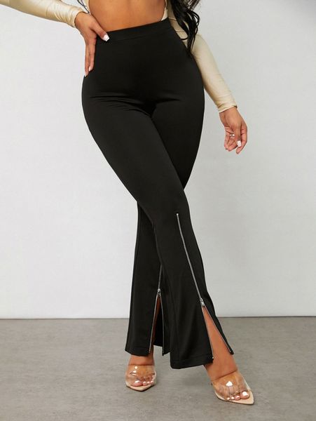 sxy high waist zip hem flare leg pants 10ri#, Black;white