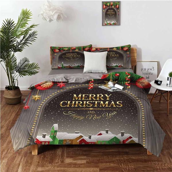 classic rustic design season greetings golden colored letters village ornamentsbedding 3-piece set
classic rustic design season greetings golden colored letters village ornamentsbedding 3-piece set