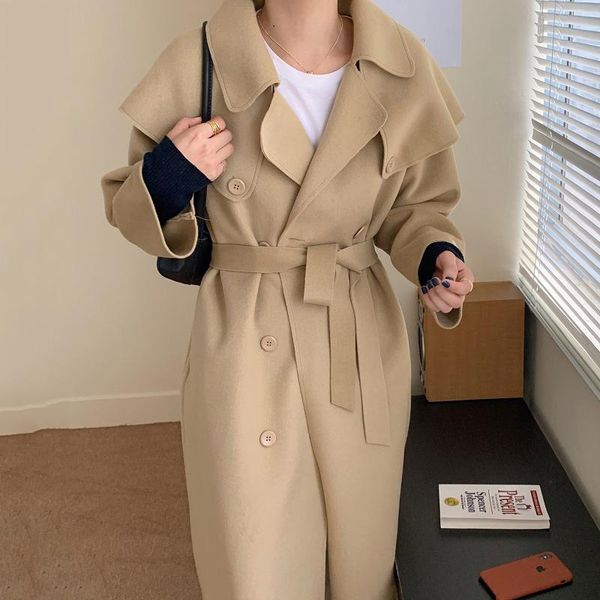 women's wool & blends elegant coat women korean turn down collar slim with belt long coats 2021 autumn winter sleeve woolen outwear, Black
women's wool & blends elegant coat women korean turn down collar slim with belt long coats 2021 autumn winter sleeve woolen outwear, Black