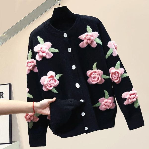 heavy industry three-dimensional flower sweater for women 2021 new fall winter knit cardigan shirt female black sweaters coats, White
heavy industry three-dimensional flower sweater for women 2021 new fall winter knit cardigan shirt female black sweaters coats, White