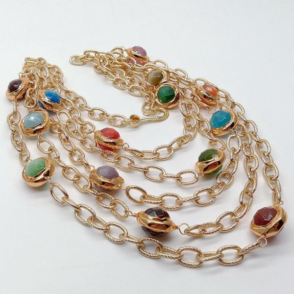 5 strand multi color cat's eye gold plated chain layers necklace 19" q1209, Bronze;silver
5 strand multi color cat's eye gold plated chain layers necklace 19" q1209, Bronze;silver