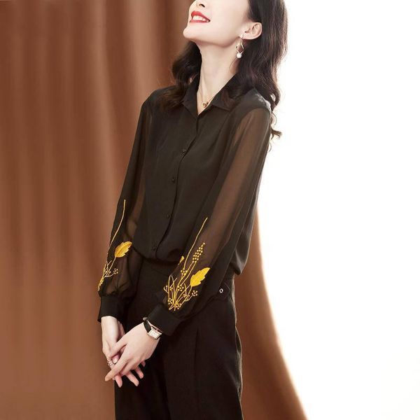 women's blouses & shirts fashion women clothing chiffon womens and floral embroidery long sleeve, White 
women's blouses & shirts fashion women clothing chiffon womens and floral embroidery long sleeve, White