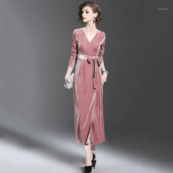 elegant pink velvet party dress sashes women spring autumn large size v-neck slim maxi dress solid long sleeve office lady1, Black;gray
elegant pink velvet party dress sashes women spring autumn large size v-neck slim maxi dress solid long sleeve office lady1, Black;gray