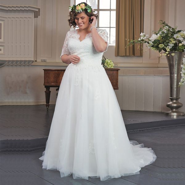 2021 new modest plus size robe de mariee half sleeves v neck beading applique a line bridal es tulle wedding gown 645x, White
2021 new modest plus size robe de mariee half sleeves v neck beading applique a line bridal es tulle wedding gown 645x, White