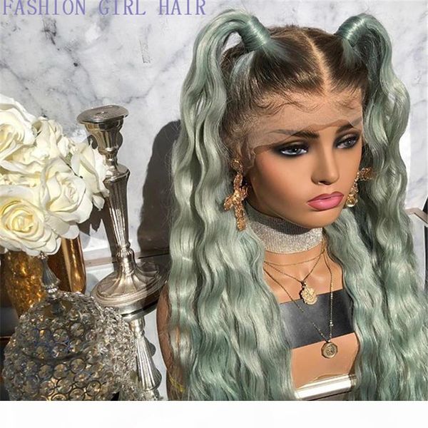 new green color synthetic lace front wig long body wave black roots ombre wigs middle part for black and white women
new green color synthetic lace front wig long body wave black roots ombre wigs middle part for black and white women