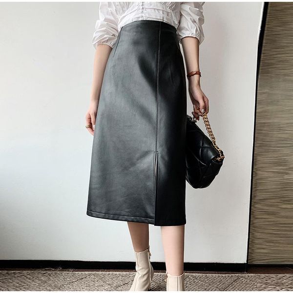 skirts autumn pu leather split women's mid skirt high waist zipper female a-line solid simple elegant all-match lady bottom, Black
skirts autumn pu leather split women's mid skirt high waist zipper female a-line solid simple elegant all-match lady bottom, Black