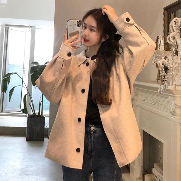 small solid color popular loose long sleeve woolen coat women's fall / winter 2021 new student lapel casual top, Black;brown
small solid color popular loose long sleeve woolen coat women's fall / winter 2021 new student lapel casual top, Black;brown