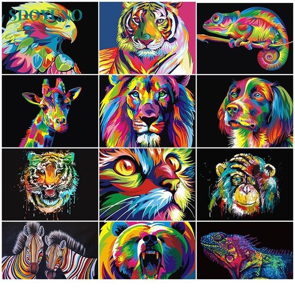 sdoyuno 60x75cm рамка diy картина по номерам комплекты красочные львы животные ручные окрашенные масляные краски по номерам для дома d bbydo