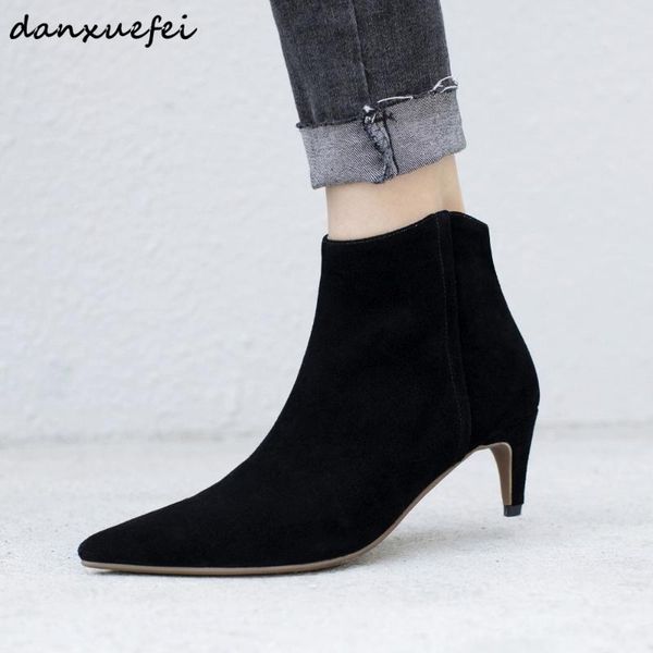 3 color women's genuine suede leather high heel ankle boots pointed toe elegant ladies thin high heel short booties autumn shoes, Black
3 color women's genuine suede leather high heel ankle boots pointed toe elegant ladies thin high heel short booties autumn shoes, Black