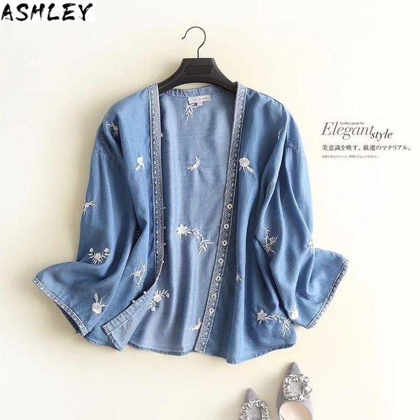 floral embroidery women denim kimono blouse autumn vintage long sleeve shirts female chic, White
floral embroidery women denim kimono blouse autumn vintage long sleeve shirts female chic, White