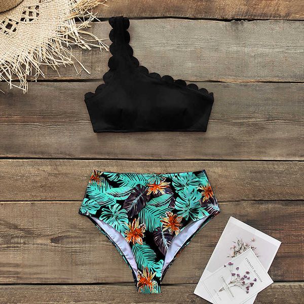 2020 high waist wavy edge bikini set print tank one shoulder swimsuit two pieces swimwear women beach bathing suit biquini, Black
2020 high waist wavy edge bikini set print tank one shoulder swimsuit two pieces swimwear women beach bathing suit biquini, Black