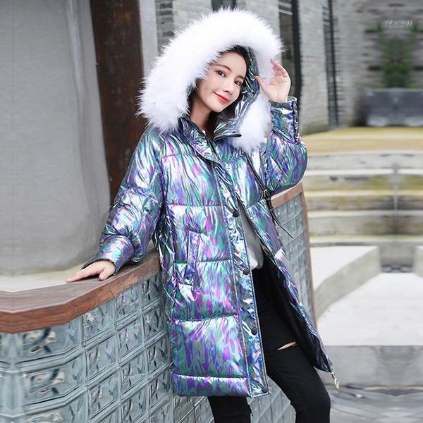 2020 new fashion gradient glossy parka winter jacket women medium long hooded parka fur collar coat1, Black
2020 new fashion gradient glossy parka winter jacket women medium long hooded parka fur collar coat1, Black
